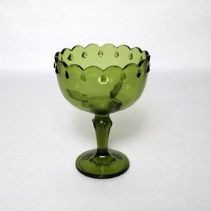 Vintage Indiana Glass Olive Green Footed Compote/Bowl Teardrop Pattern